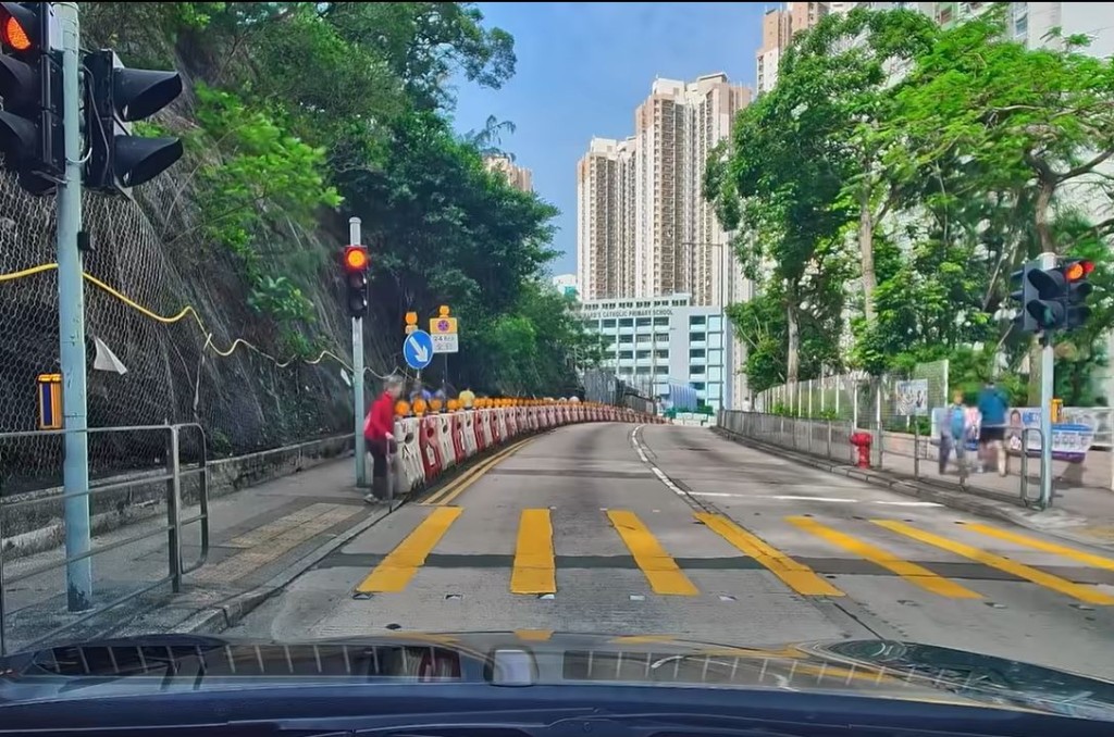 婆婆「趕尾燈」過馬路。fb「車cam L（香港群組）」影片截圖