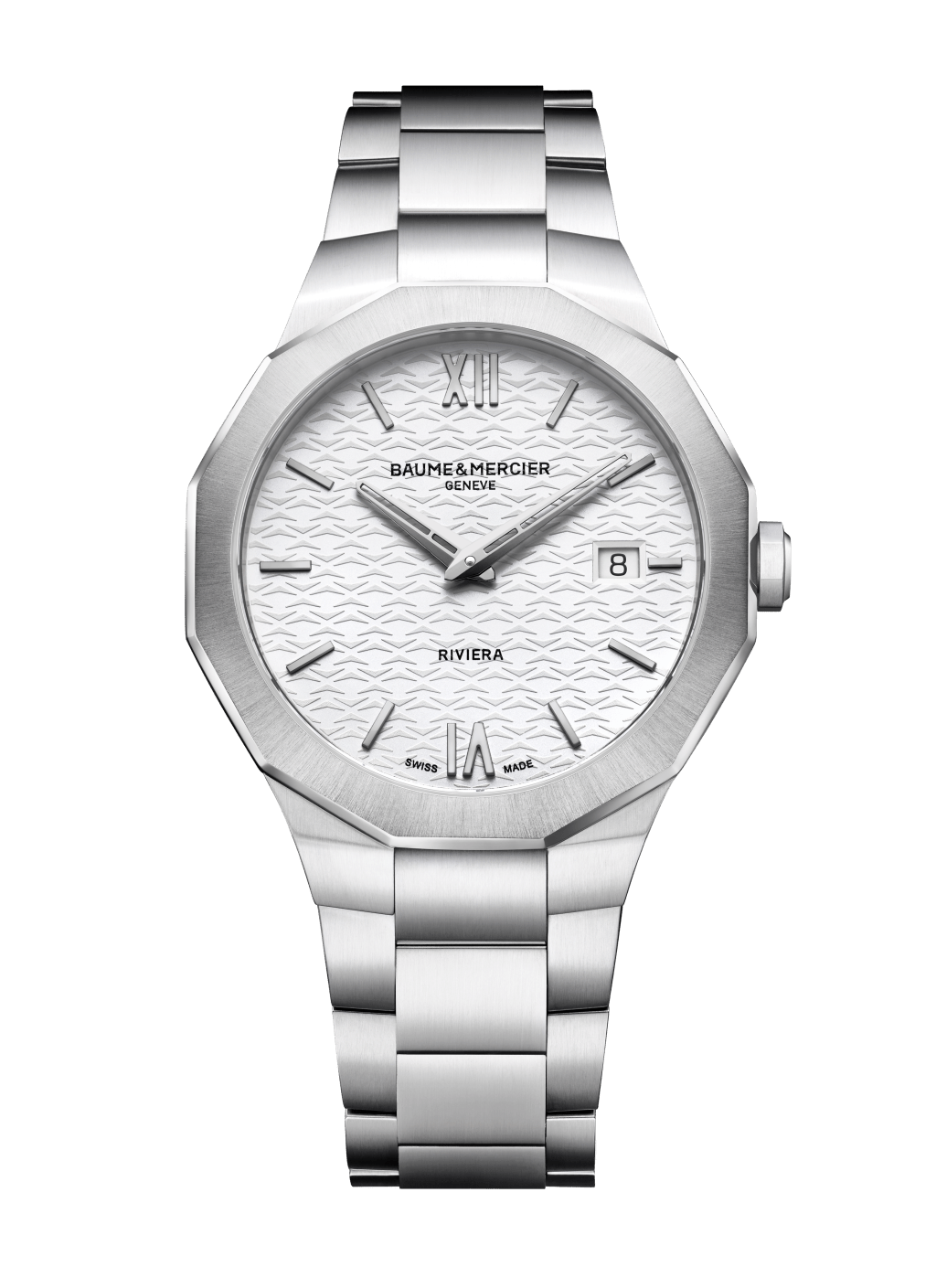 Baume & Mercier Riviera 73，錶殼：39mm 不鏽鋼 / 機芯：石英 / 售價：$14,900（鏈帶）。