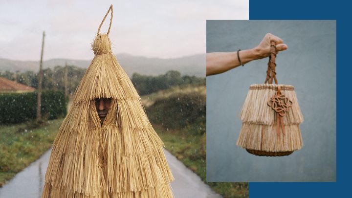 Coroza是加利西亚地区的古老手工,其中编织的蓑衣,今次制作成一系列袋及织篮,并保留了层层流穗形态。