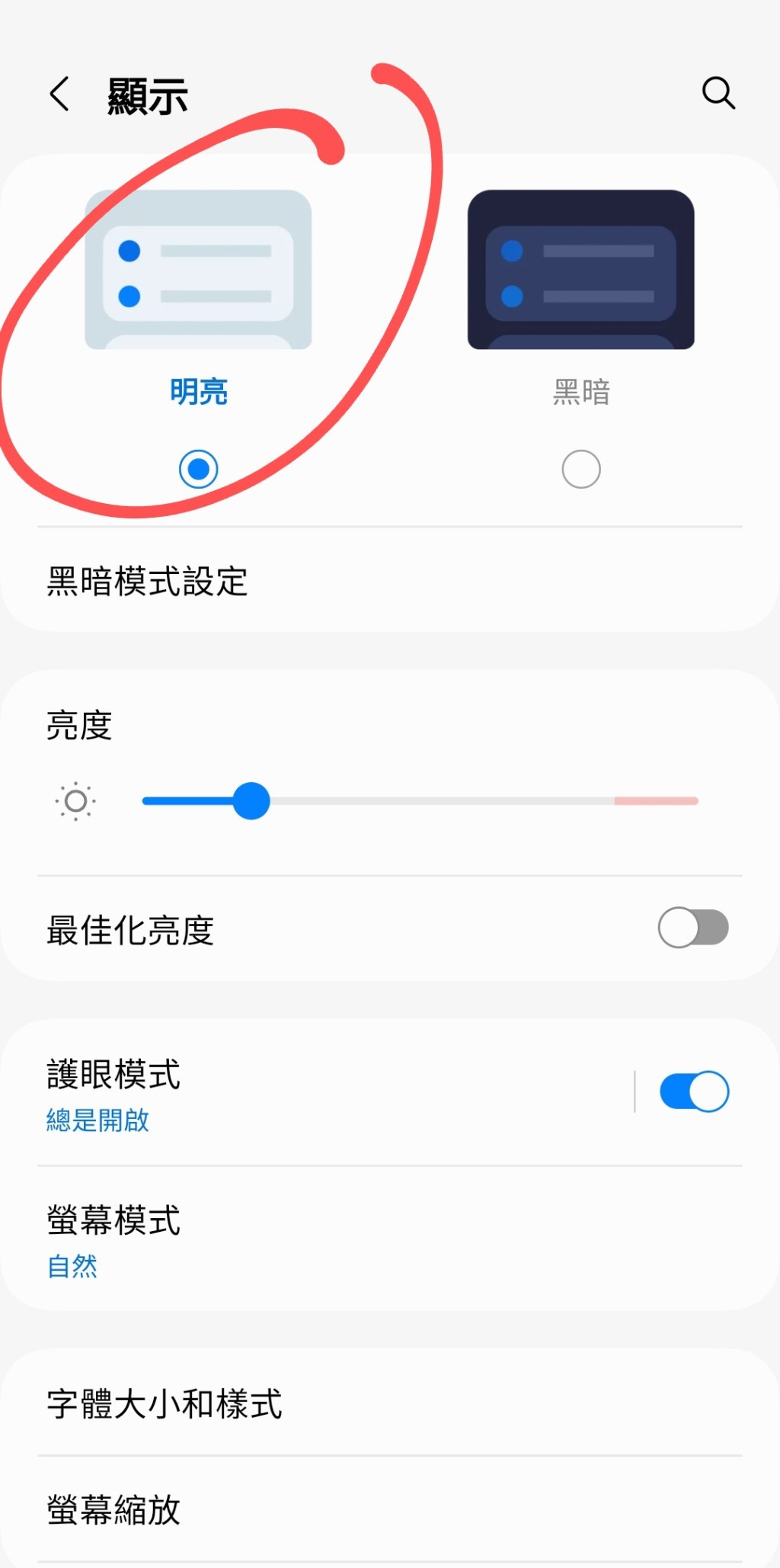 即提供「明亮」或「黑暗」选项