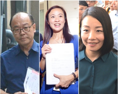 陳凱欣(中),劉小麗(右),以及無填報政治聯繫的馮檢基(左)。