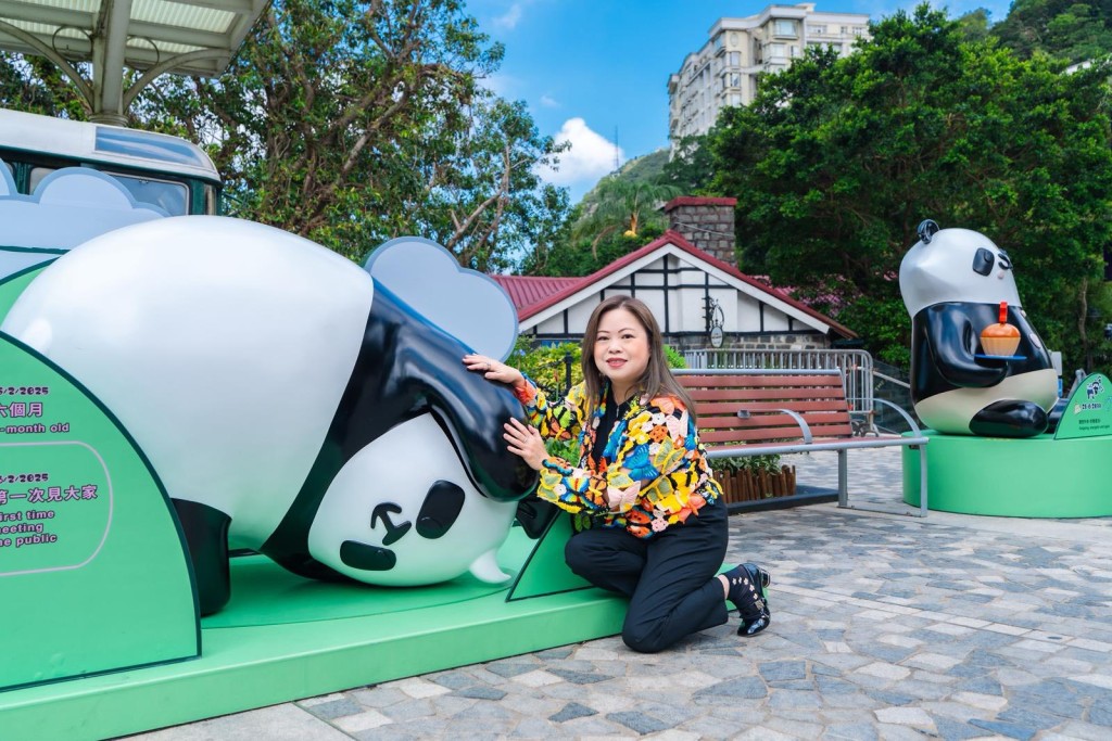 羅淑佩與海洋公園大熊貓六寶打卡。羅淑佩FB圖片