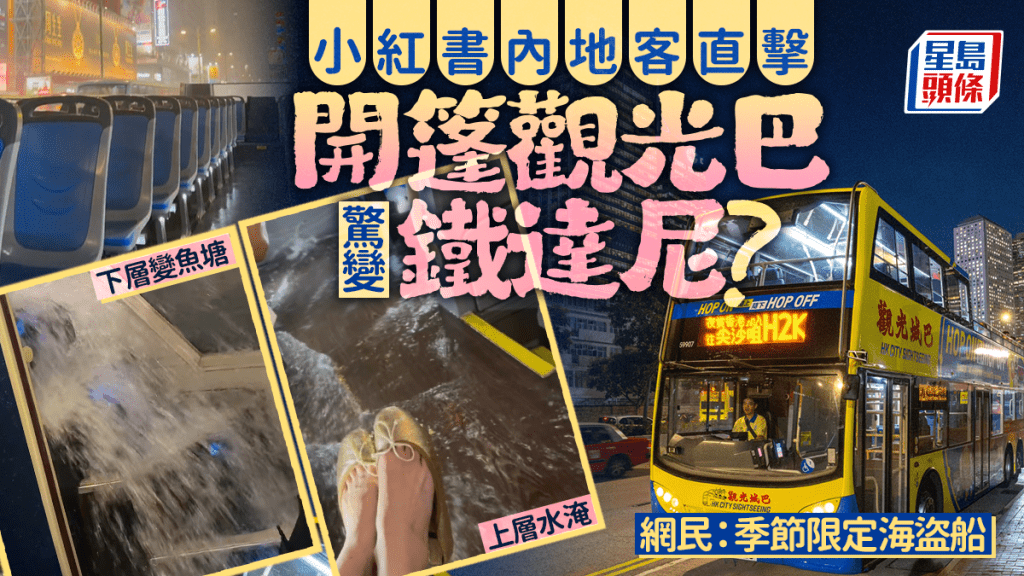 暴雨突襲開篷觀光巴士變鐵達尼？水淹上層旅客避走「下層似魚塘」 網民：季節限定海盜船
