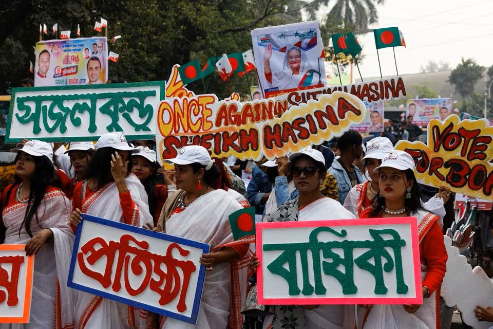 孟加拉總理哈西娜的支持者。路透社  