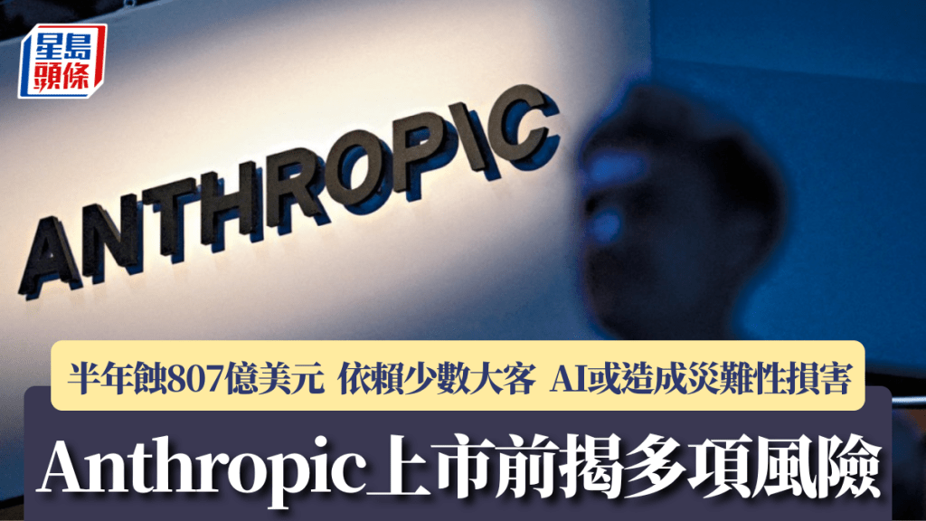 Anthropic上市前揭多項風險 半年蝕807億美元 依賴少數大客 AI或造成災難性損害