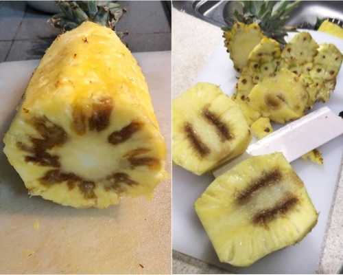 新加坡超市出现台湾「黑心」菠萝。网图