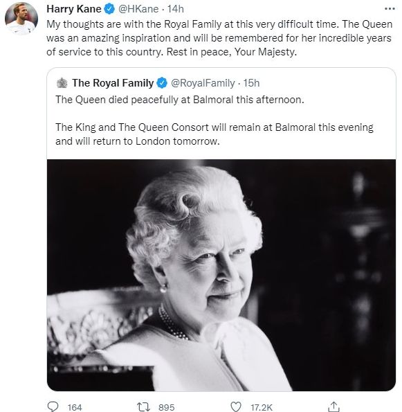 卡尼在社交网站悼念英女皇。