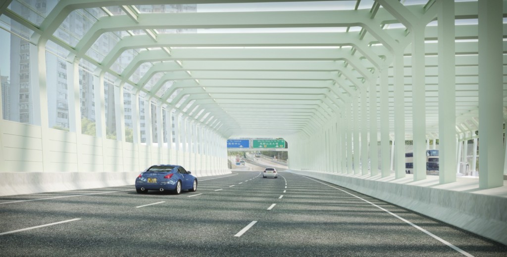 狮子山隧道改善工程完成后驾驶者视角隔音屏障电脑模拟图。林世雄网志图片