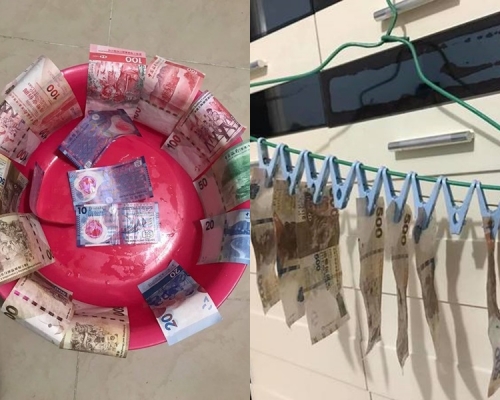 港男用洗潔精刷洗錢。FB圖片