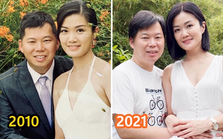 方健儀和老公結婚11年，老公雖然發福不少，但仍很相襯。