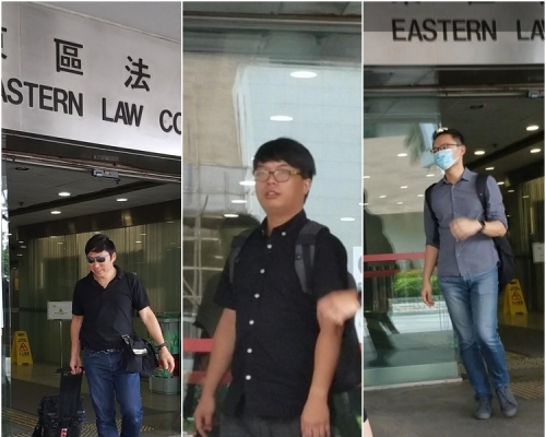 3名被告,左起聶拜一、容嘉暉、沈志青。岑詠愛攝