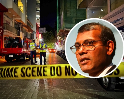 馬爾代夫首位民選總統、現任國會議長納希德（小圖）在其寓所附近遇到爆炸受傷。AP圖片