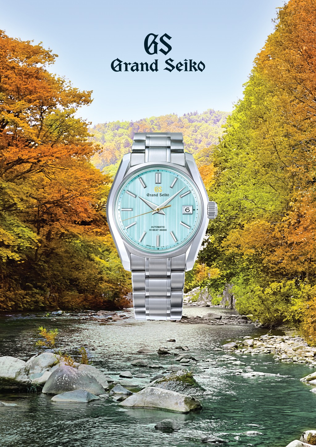 全新SBGH325的湖水綠色且帶有深淺直紋的錶盤顏色，靈感取材自溪流經過清澈水流顏色。