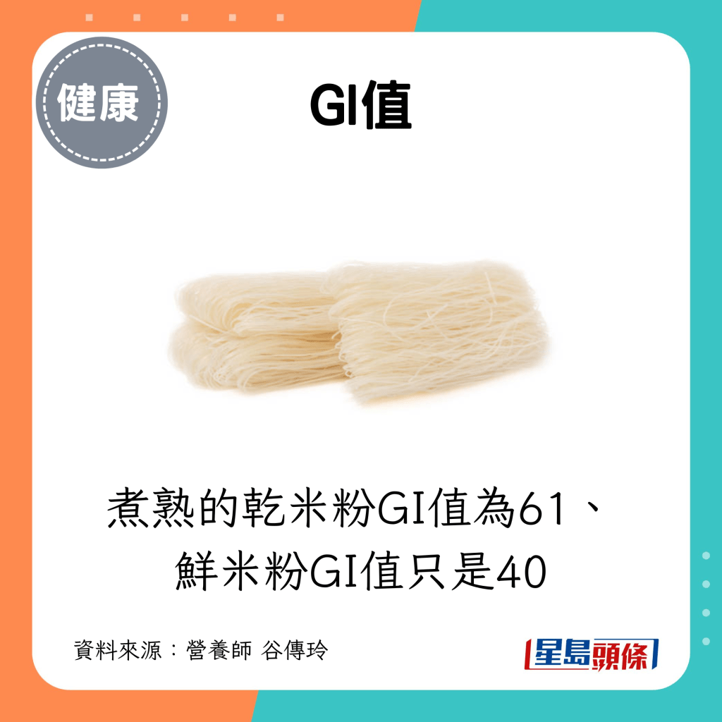 煮熟的乾米粉GI值为61、鲜米粉GI值只是40