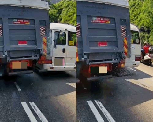 貨車溜後撞向一輛學童小巴。影片截圖