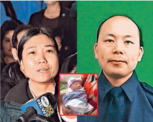 陳佩霞(左)及劉文健(右)，中為剛出生的女兒Angelina。
