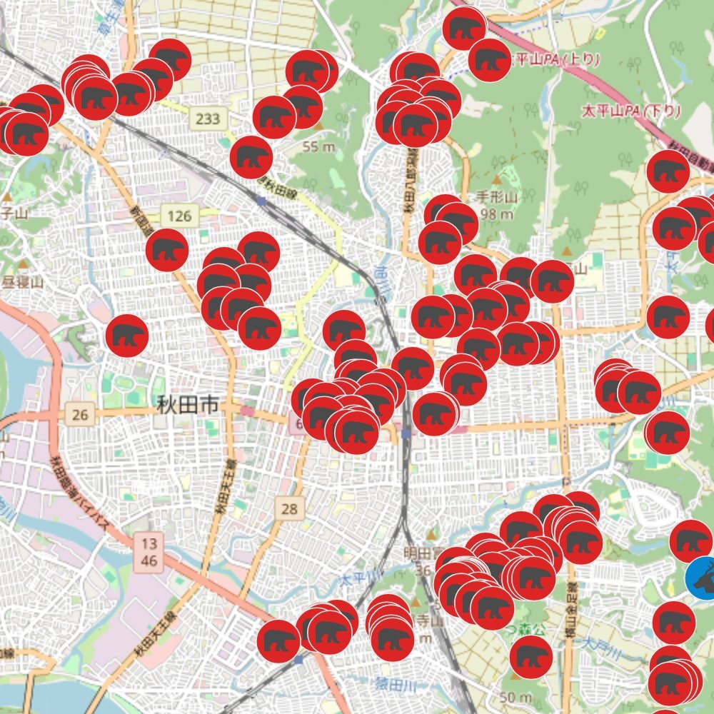 秋田熊出沒範圍遍佈廣泛。X@H_Hirayama