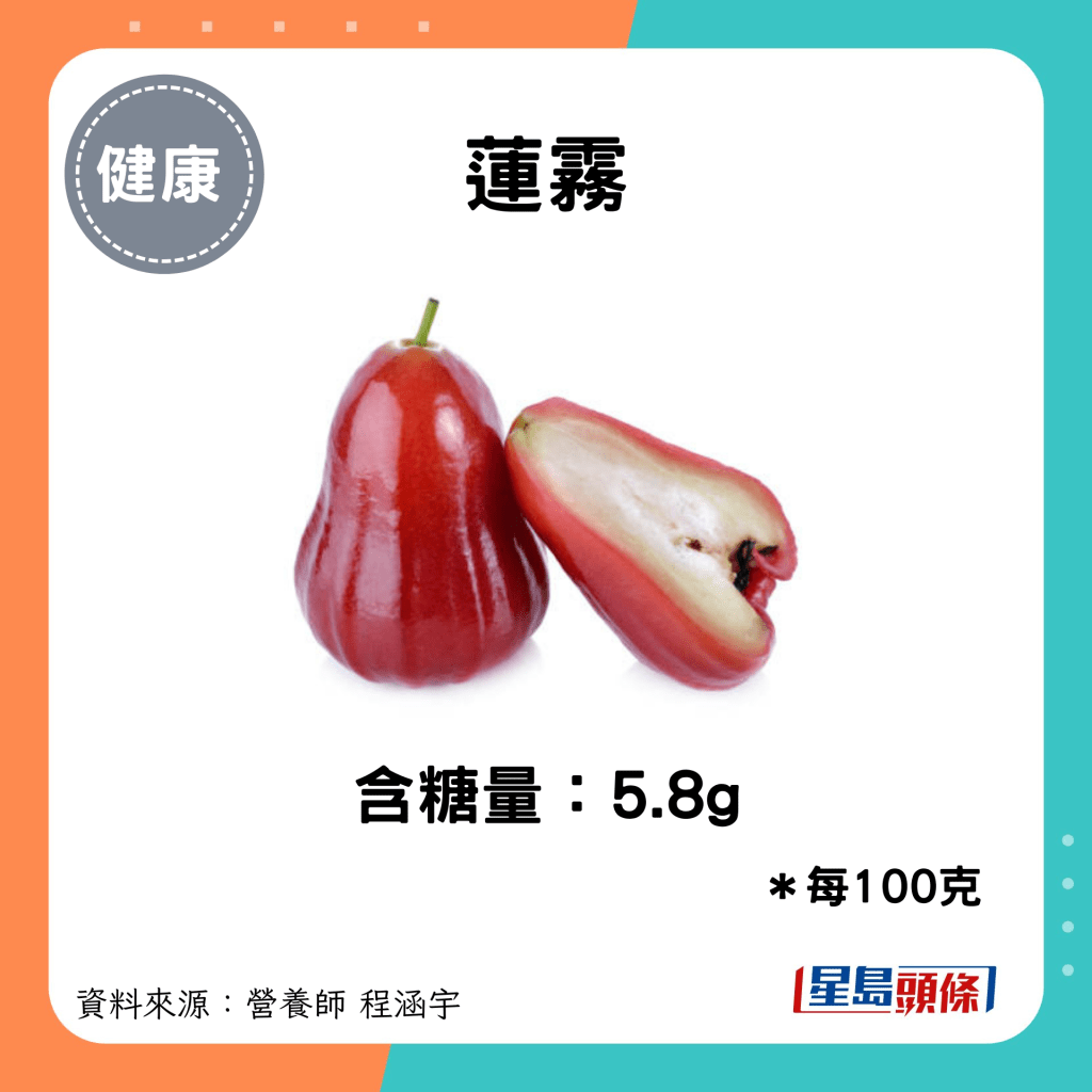 莲雾：含糖量：5.8g＊每100克