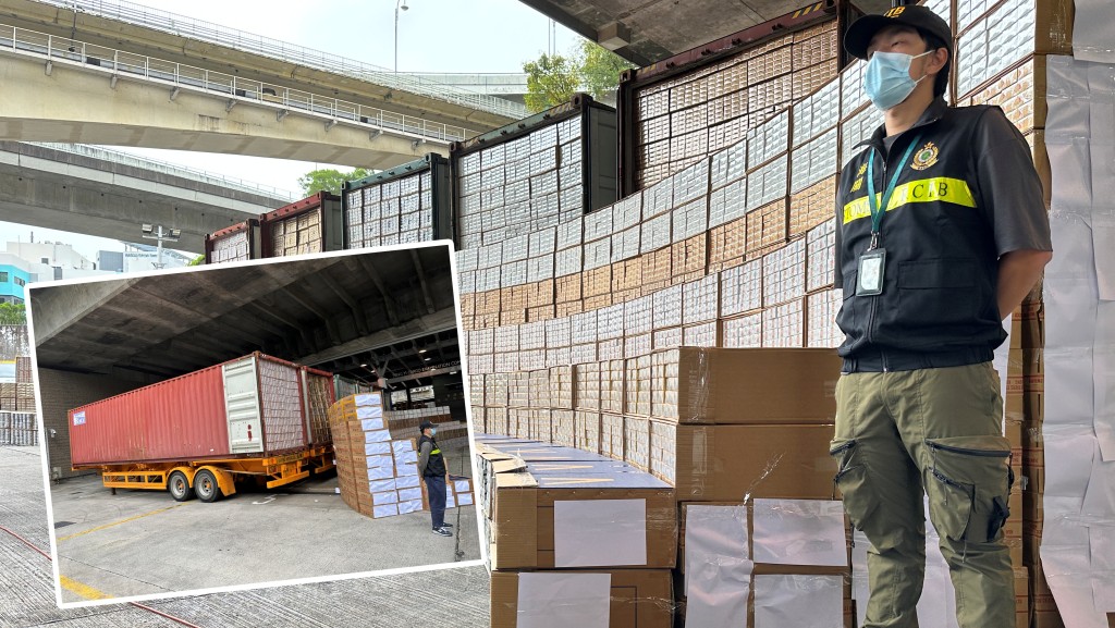 海關破走私煙案，檢獲共約6400萬支懷疑私煙，估計市值約1億8000萬元。梁國峰攝