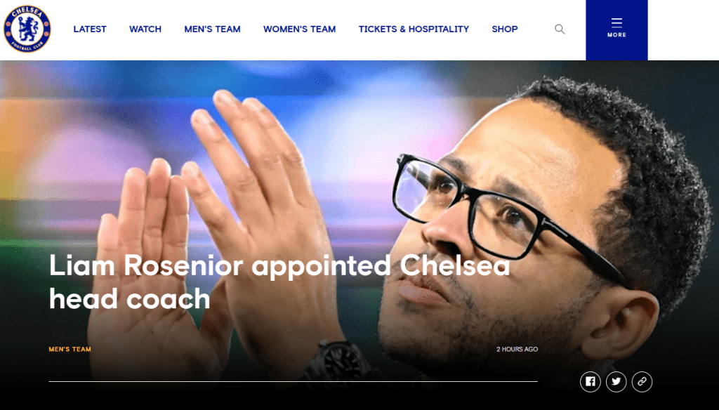 車路士宣布羅仙尼亞成為球隊主教練。車路士官網截圖 車路士宣布羅仙尼亞成為球隊主教練。車路士官網截圖