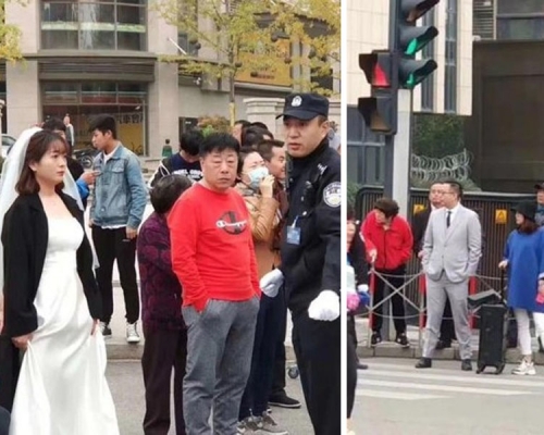 前往婚禮的路給封了，兩位新人按捺不住。（網圖）