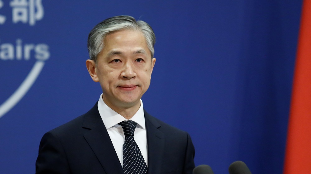 汪文斌今日在記者會怒斥國家民主基金會。資料圖片