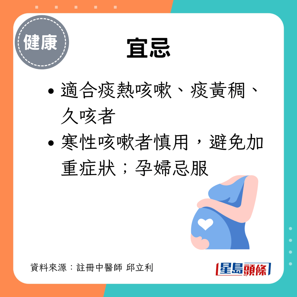 寒性咳嗽者慎用，避免加重症狀；孕婦忌服