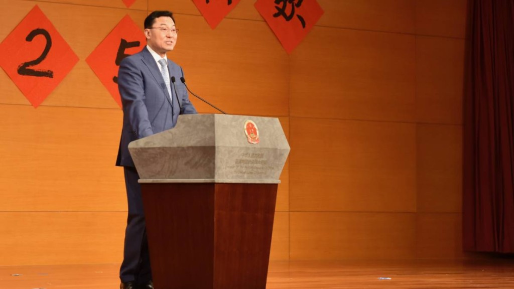 中國駐美國大使謝鋒於2025年中美青年新春聯歡活動上致辭。中新社