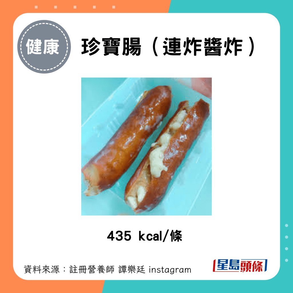 珍宝肠（连炸酱炸）：435 kcal/条