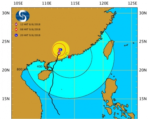 「艾雲尼」預料向北或東北偏北緩慢移動,移入廣東西部內陸並逐漸減弱。