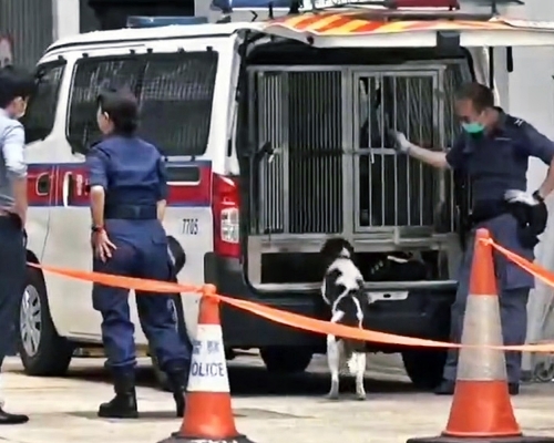 警方出動緝毒犬搜查涉案警署警長辦公室。資料圖片