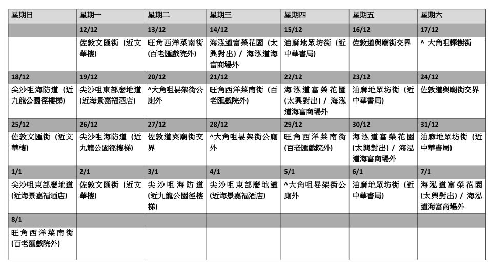 油尖旺区的圣诞新年流动灯饰车由12月12日至明年1月8日在区内巡回。