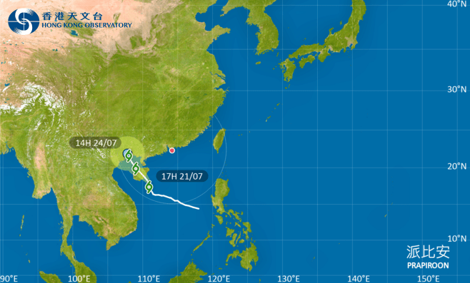 熱帶風暴派比安，7月22日早上的預測路徑。