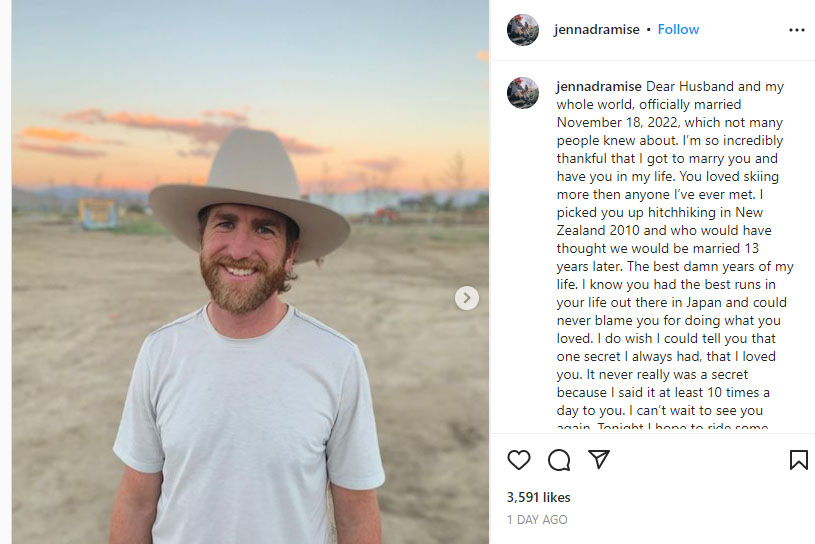 斯梅恩的妻子德拉米斯(Jenna Dramise)在Instagram發文證實這項不幸消息。 IG圖