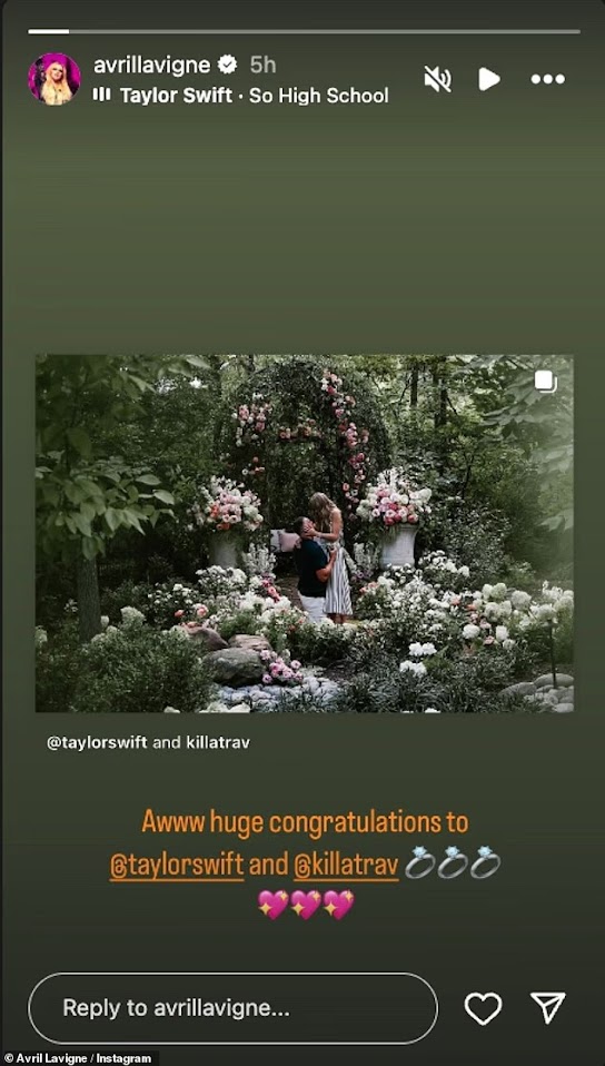 加拿大天后Avril Lavigne都有轉發訂婚帖,更對準新人送上超巨大祝福。 加拿大天后Avril Lavigne都有轉發訂婚帖,更對準新人送上超巨大祝福。