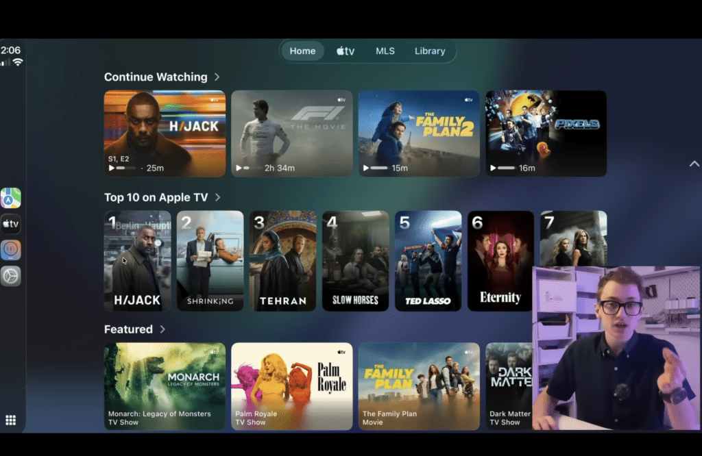 Thomas Dye利用CarPlay模拟器还原出Apple TV的车载系统介面。