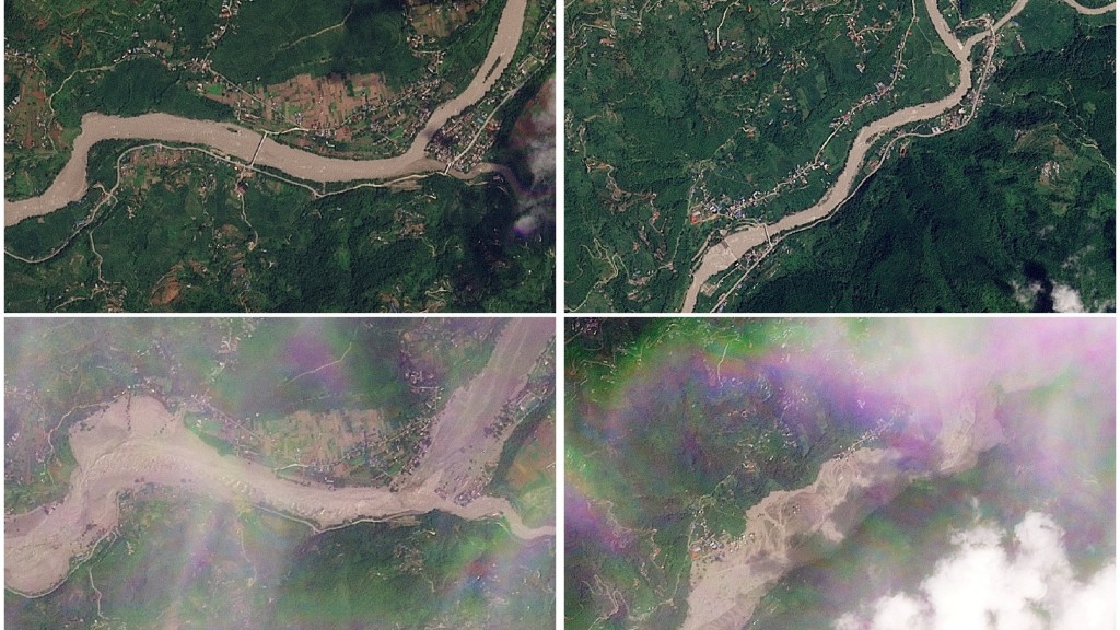 尼泊爾西藏恐怖泥石流，震撼衛星對比圖曝光。 路透社