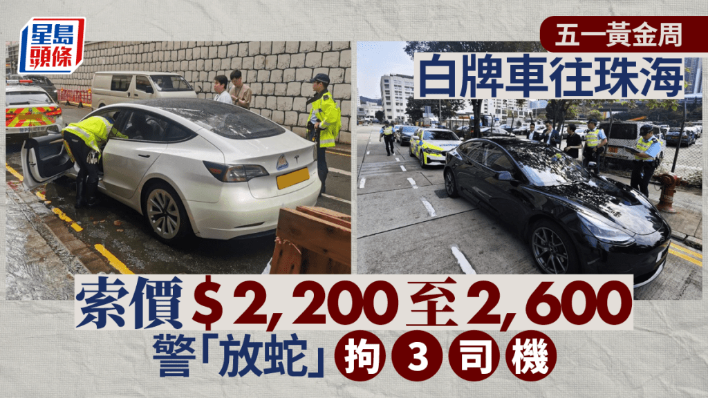 警方放蛇打擊非法出租車,拘3男司機。警方提供圖片