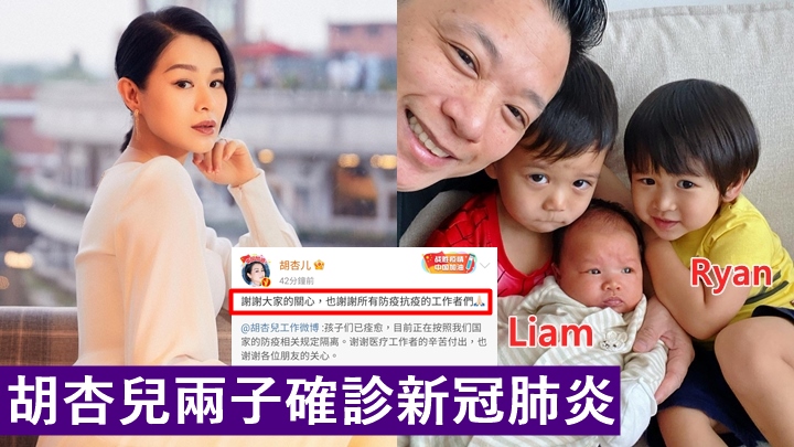 胡杏兒證實二子幼子確診新冠肺炎，現已痊癒。