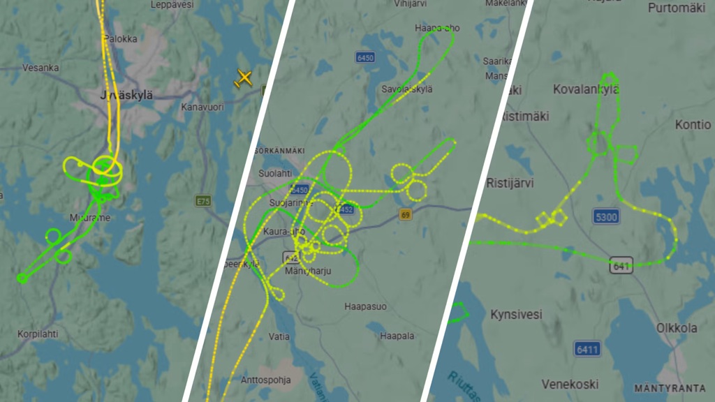 Flightradar24 捕捉到芬兰空军在空中画不雅图案。 Flightradar24
