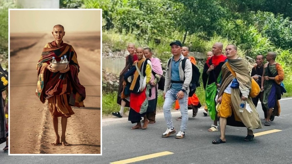 越南「僧侶」苦行1500公里吸引發注意，不少粉絲自發跟隨。 