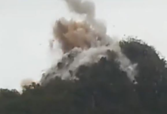 惠州有礦產公司炸山時，意外損毀山下岩子村祠堂。影片截圖