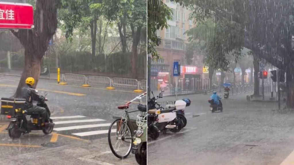 深圳已發暴雨黃色預警，預料2-3小時雨量可達50毫米。小紅書＠建平村男孩