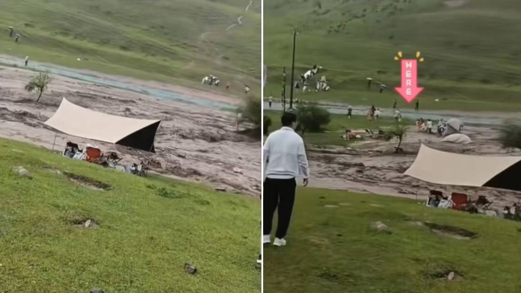 大批在景區露營的遊客走避不及，部份被山洪沖走。