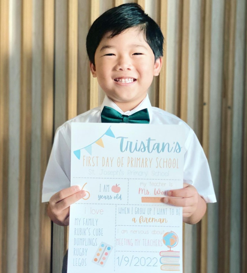 7歲二仔黃子晉（Tristan）今年升讀名男校聖若瑟小學小二。