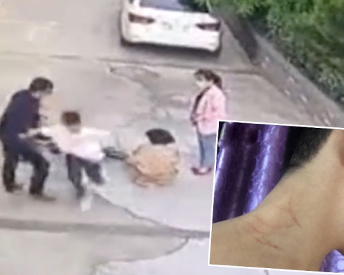 不滿妻子被撞倒暴打兩名小孩，陝西教師被停職。(網圖)
