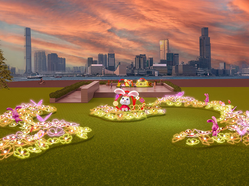 金鐘添馬公園帶來奇幻花海，有多達200朵巨型亮光花卉裝置。