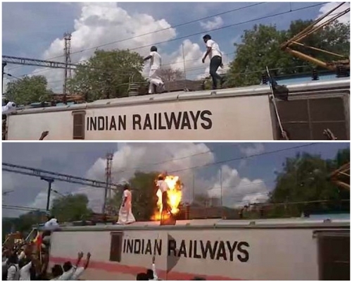 男子全身著火。片段截圖