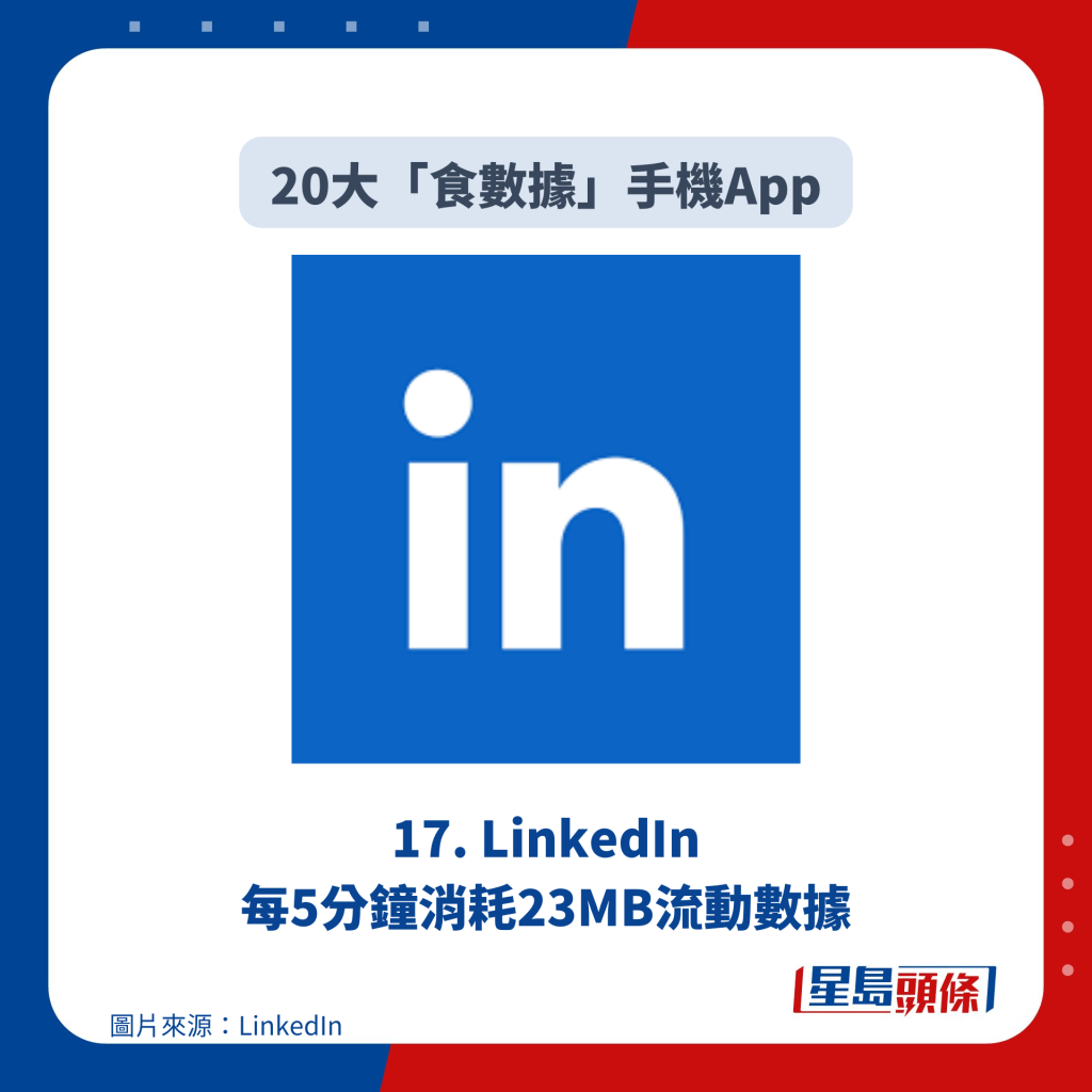 17. LinkedIn 每5分钟消耗23MB流动数据