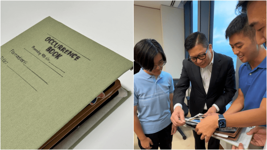保安局實習生臨別在即,向保安局局長鄧炳強贈送一本純人手製作的OB簿。鄧炳強FB圖片